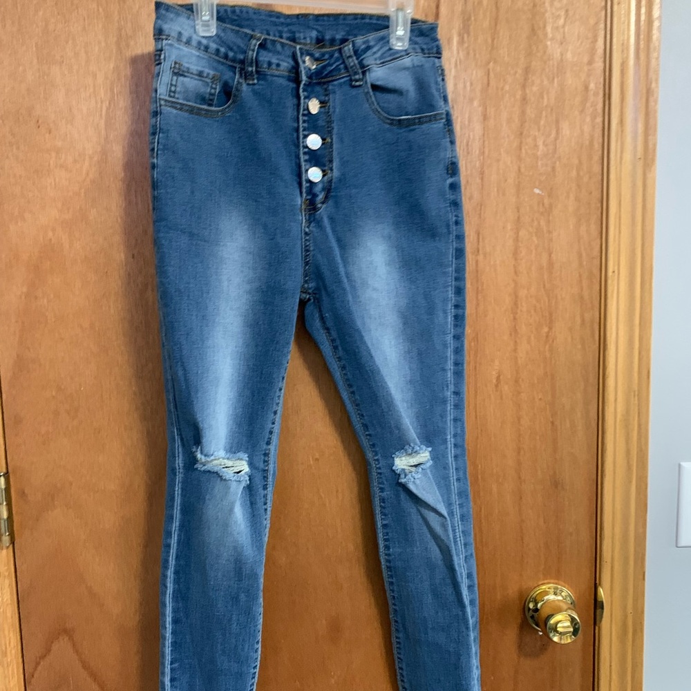 Shein blue jeans lightly ripped